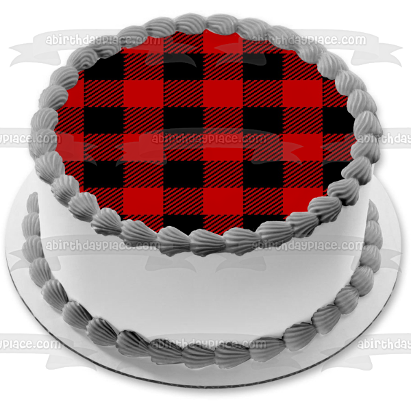 Adorno comestible para tarta con estampado de cuadros rojos y negros, imagen ABPID00211 