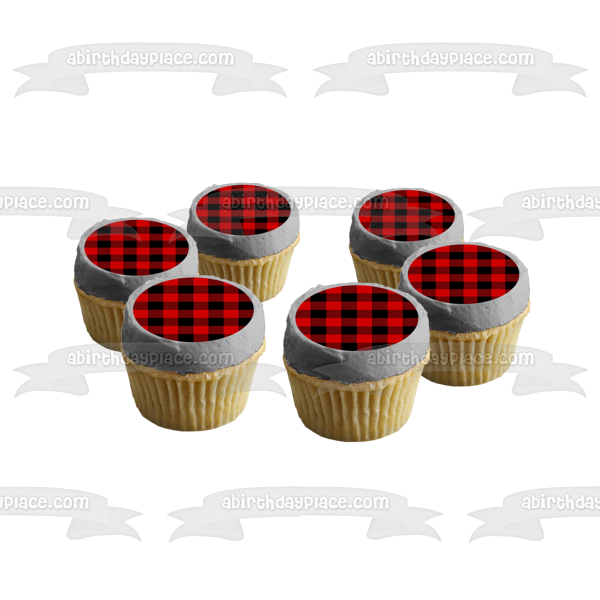 Red and Black Plaid Pattern Edible Cake Topper Image ABPID00211