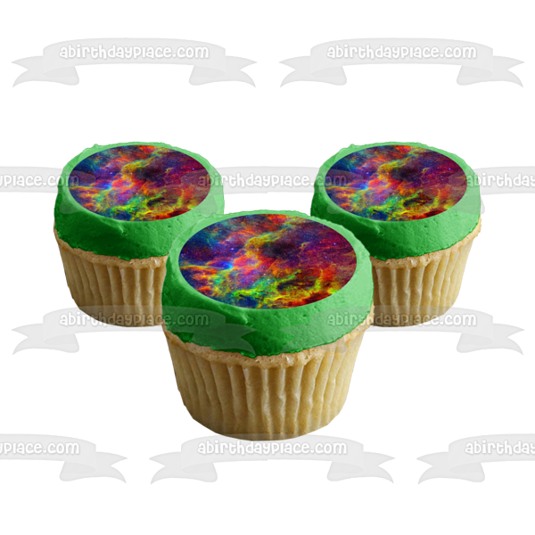 Outer Space Rainbow Nebula Edible Cake Topper Image ABPID00299