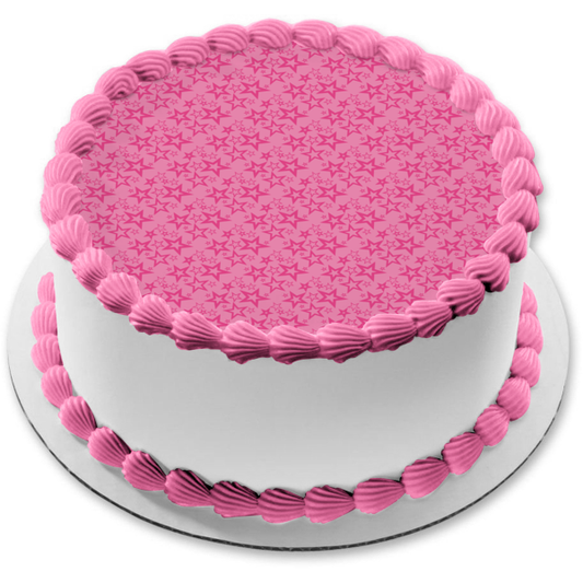 Pink Star Pattetn Pink Background Edible Cake Topper Image ABPID00311