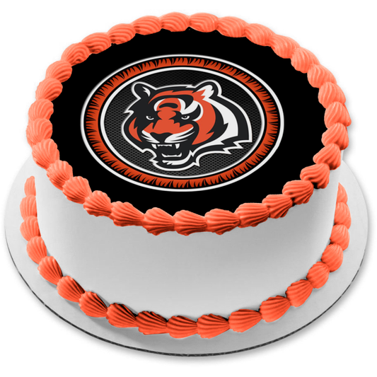 Imagen comestible para decoración de tarta con el logotipo de los Cincinnati Bengals de la NFL, fondo negro, ABPID00314 