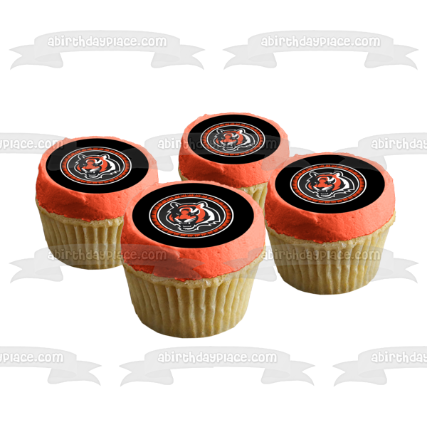 Imagen comestible para decoración de tarta con el logotipo de los Cincinnati Bengals de la NFL, fondo negro, ABPID00314 