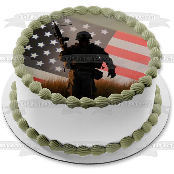 Imagen comestible para tarta con bandera estadounidense de soldado del ejército de los Estados Unidos ABPID00365 