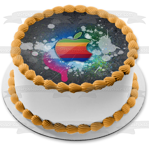 Apple Mac Computer Vintage Rainbow Edible Cake Topper Image ABPID00485