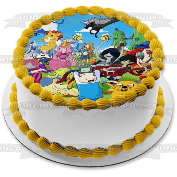 Decoración comestible para tarta de Hora de Aventuras, Finn, Jake, Princesa Bubblegum y Marceline, imagen ABPID00580 