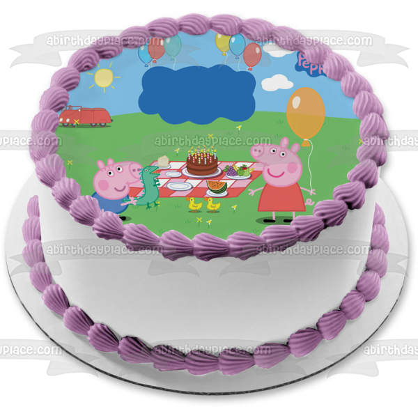 Peppa Pig George fiesta de cumpleaños pastel y globos marco de imagen comestible para decoración de pastel ABPID00643 