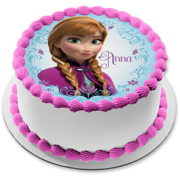 Adorno comestible para tarta con trenzas y flores de Anna Frozen de Disney, imagen ABPID00668 