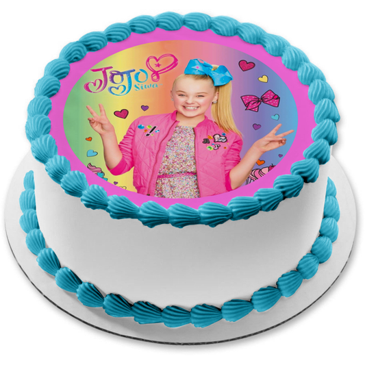 Imagen de decoración comestible para tarta con lazos y cupcakes de corazones de la paz de Jojo Siwa ABPID00686 