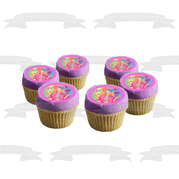 Imagen de decoración comestible para tarta con lazos y cupcakes de corazones de la paz de Jojo Siwa ABPID00686 