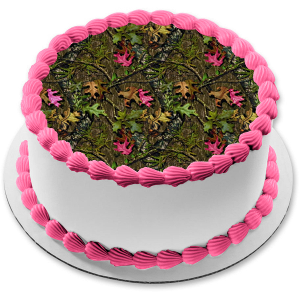 Mossy Oak Camo Camuflaje Hojas Rosa Edible Cake Topper Imagen ABPID00695 