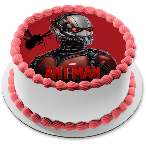 Ant-Man and a Flying Ant with a Red Background Edible Cake Topper Image ABPID00867