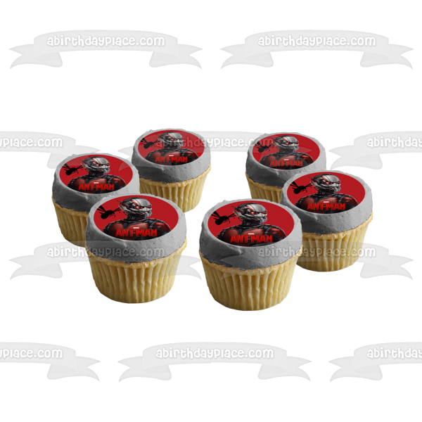 Ant-Man and a Flying Ant with a Red Background Edible Cake Topper Image ABPID00867