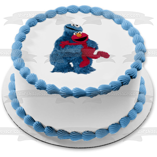 Sesame Street Elmo and Cookie Monster Hugging Edible Cake Topper Image ABPID00979