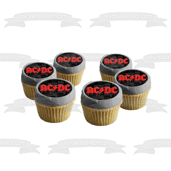 Imagen comestible para decoración de tarta con fondo de periódico con logotipo rojo de AC/DC ABPID01097 