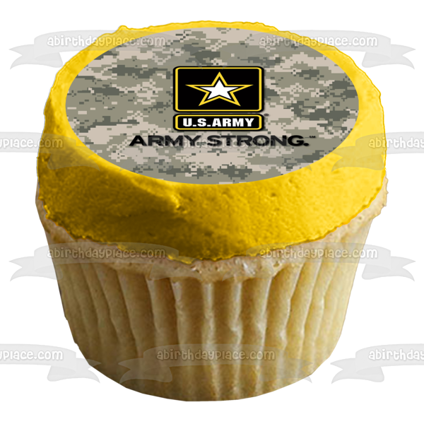 Logotipo del ejército de los Estados Unidos, fondo de camuflaje del ejército fuerte, imagen comestible para decoración de tarta ABPID01151 