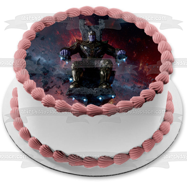 Imagen de decoración comestible para tarta con fondo del espacio exterior de Guardianes de la Galaxia Thanos ABPID01212 