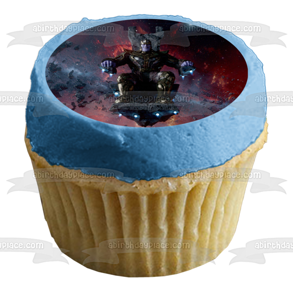 Imagen de decoración comestible para tarta con fondo del espacio exterior de Guardianes de la Galaxia Thanos ABPID01212 