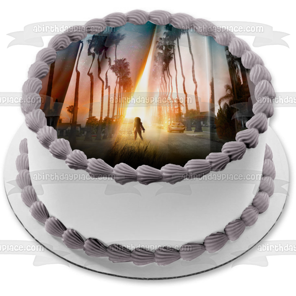 Wrinkle In Time Woman Silhouette Trees Stars and Houses Edible Cake Topper Image ABPID01282