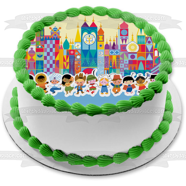 Imagen de decoración comestible para tarta con edificios de dibujos animados de It's a Small World Party ABPID01382 