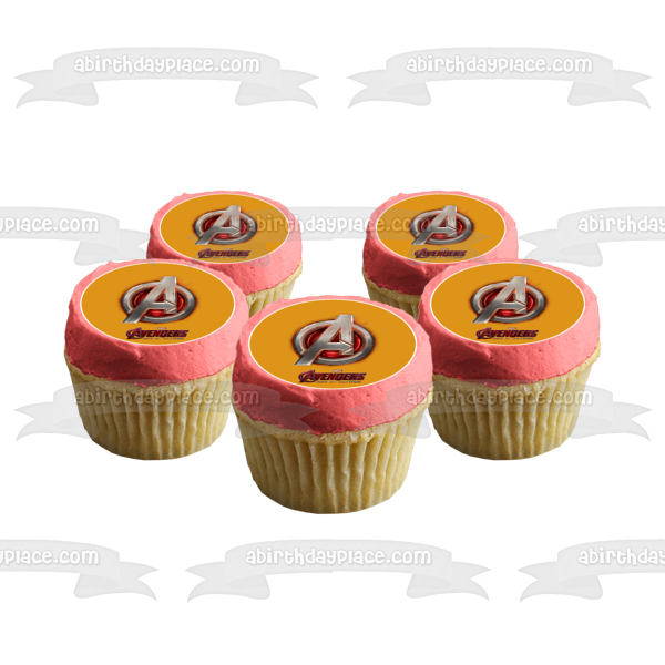 Avengers Logo Age of Ultron and a Yellow Background Edible Cake Topper Image ABPID01410