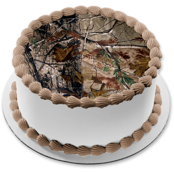 Árbol Camo Hojas Camuflaje Verde Marrón Comestible Cake Topper Imagen ABPID01514 