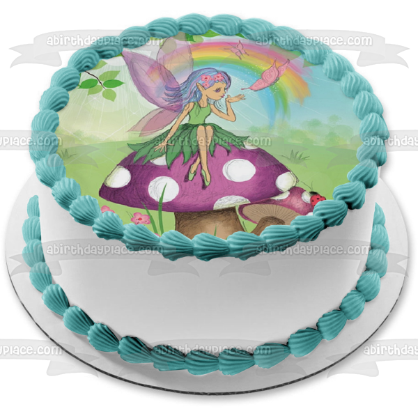 Pixie Hada Seta Arco Iris Mariposas Mariquita Comestible Cake Topper Imagen ABPID01620 