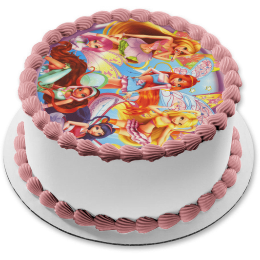 Winx Club Fairy Friends Stella Musa Aisha Bloom Flora y Tecna Imagen comestible para decoración de tarta ABPID03208 