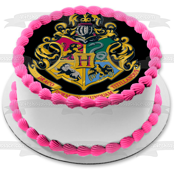 Adorno comestible para tarta con escudo de Hogwarts, león, serpiente, águila y lobo de Harry Potter, imagen ABPID03283 