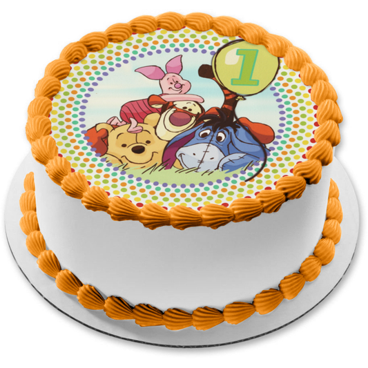 Imagen comestible para decoración de tarta de primer cumpleaños de Winnie the Pooh, Tigger Pigley y Eeyore, ABPID03584 