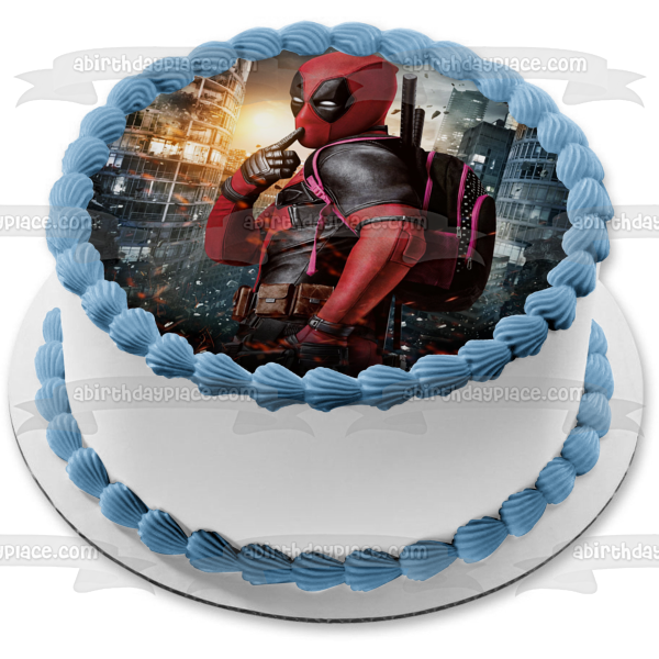 Deadpool Burning Buildings Wade Wilson - Decoración comestible para tarta, imagen ABPID03693 