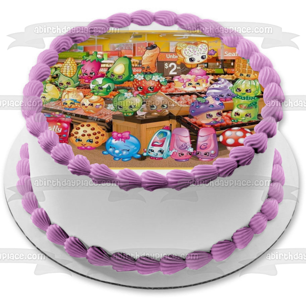 Shopkins Kooky Cookie D'Lish Donut Cupcake Chic Apple Blossom Strawberry Kiss Lippy Lips Scrubs Dippy Avocado Angry Birds Pig Silly Chilie and Chloe Flower Edible Cake Topper Image ABPID03720