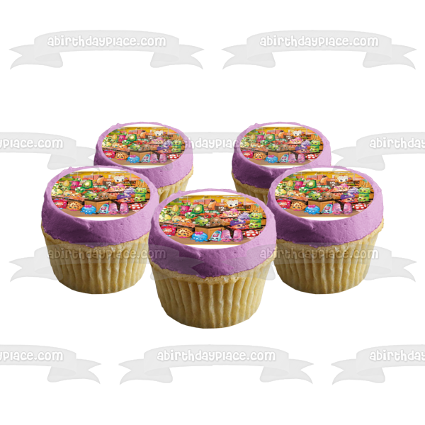 Shopkins Kooky Cookie D'Lish Donut Cupcake Chic Apple Blossom Strawberry Kiss Lippy Lips Scrubs Dippy Avocado Angry Birds Pig Silly Chilie and Chloe Flower Edible Cake Topper Image ABPID03720