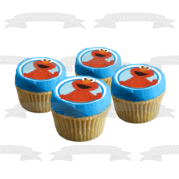 Imagen comestible para decoración de tarta con fondo redondo azul de Elmo de Barrio Sésamo ABPID04110 