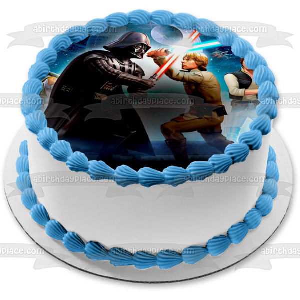 Imagen comestible para tarta de Star Wars Darth Vader luchando contra Luke Skywalker y Han Solo ABPID04186 