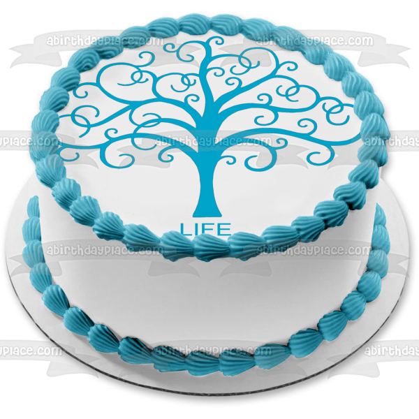 Tree of Life Blue Edible Cake Topper Image ABPID05018