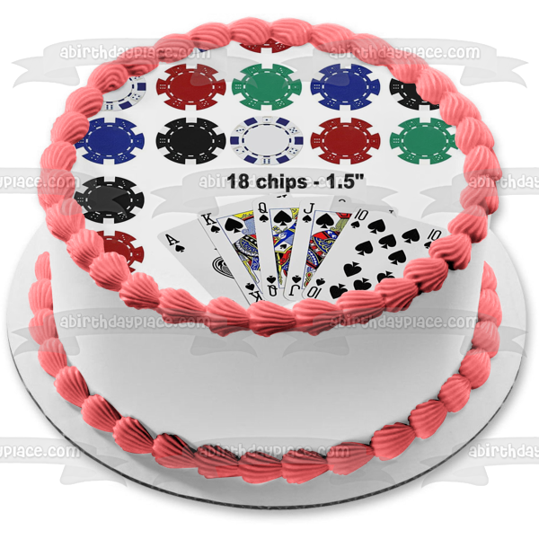 Poker Playing Cards and Chips Edible Cake Topper Image ABPID05213