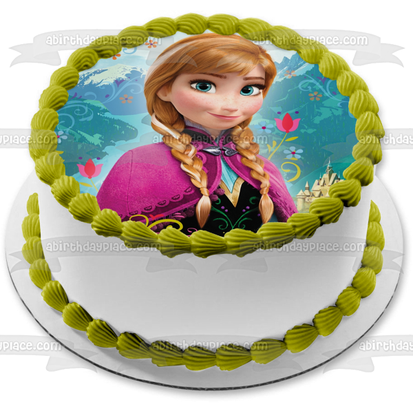 Frozen Anna Castle Mountains Flowers Edible Cake Topper Image ABPID05227