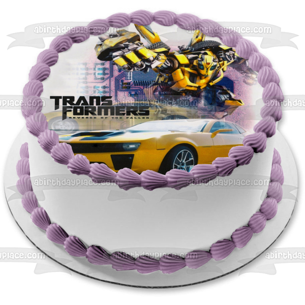 Transformers Reverse of the Fallen Bumblebee Autobot y Goldwheels Imagen comestible para decoración de tarta ABPID05231 