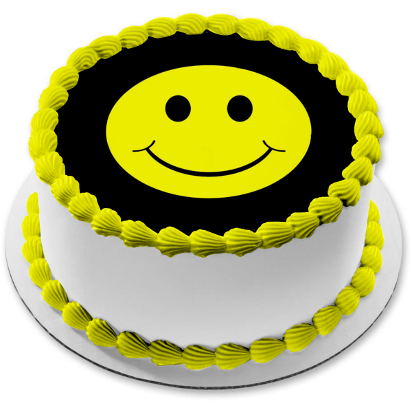 Emoji Smiley Face Black and Yellow Edible Cake Topper Image ABPID05594 – A  Birthday Place