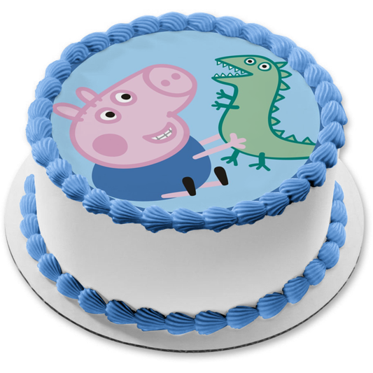 Adorno comestible para tarta de Peppa Pig, dinosaurio verde y George, imagen ABPID05662 