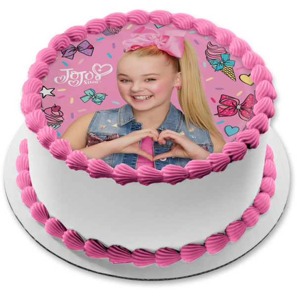 Imagen de decoración comestible para tarta con lazos para el pelo y cupcakes de helado de Jojo Siwa ABPID05820 