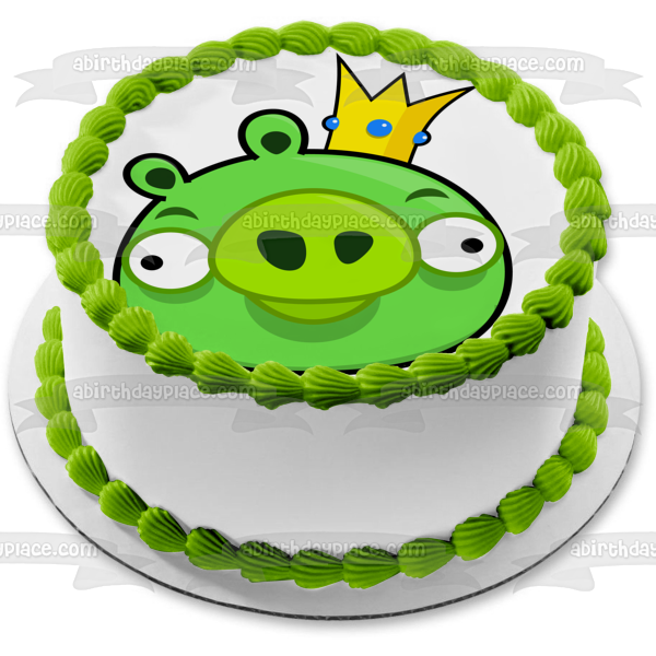 Angry Birds Bad Piggies Wearing a Crown Edible Cake Topper Image ABPID05863