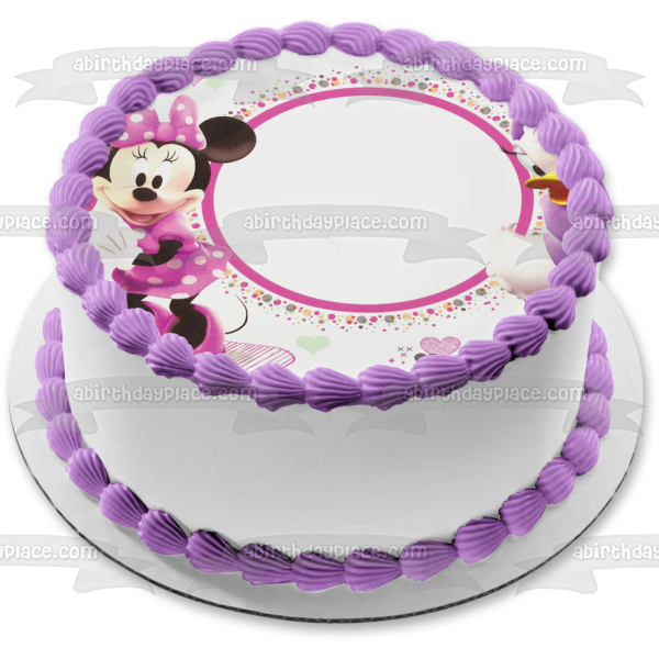 Marco de imagen comestible para decoración de tarta, Minnie Mouse, Daisy, pato y corazones, ABPID05930 