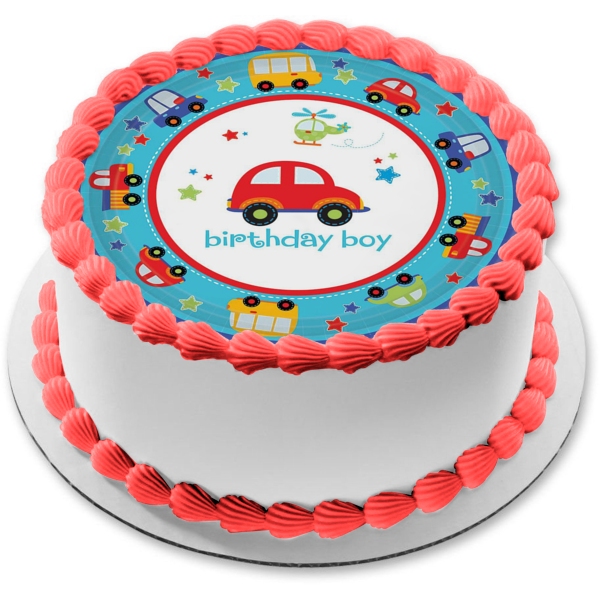 Happy Birthday Boy Cars and Trucks Edible Cake Topper Image ABPID05960