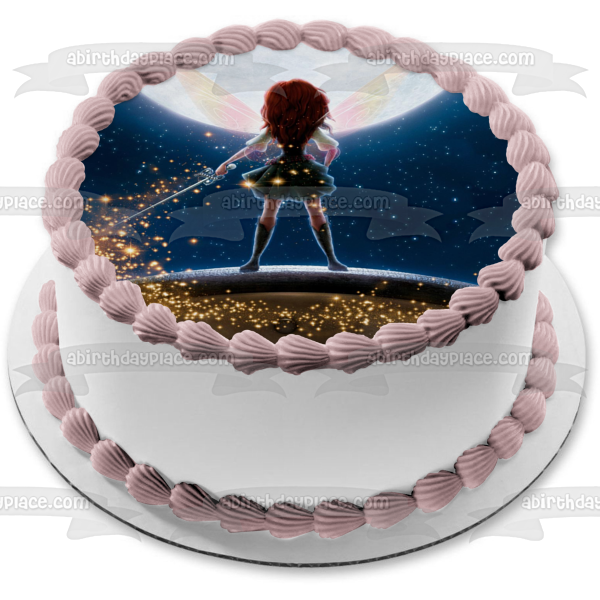 Adorno comestible para tarta con diseño de hada, luna y estrellas, imagen ABPID06011 