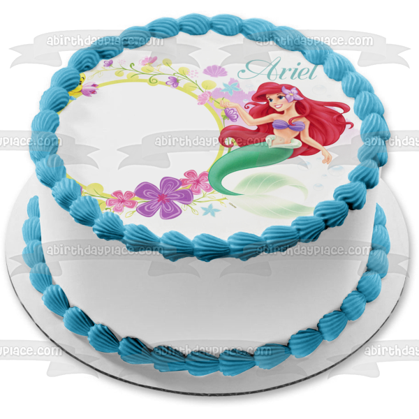 The Little Mermaid Ariel and Flounder Edible Cake Topper Image Frame ABPID06220