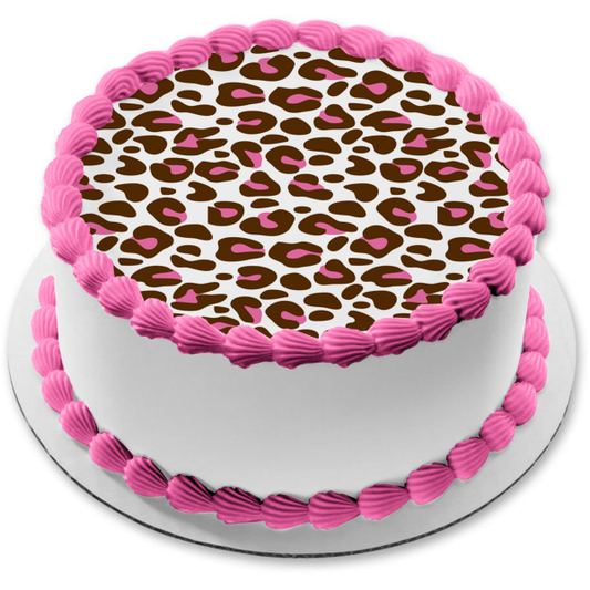 Adorno comestible para tarta con diseño de guepardo, color marrón y rosa, imagen ABPID13306 