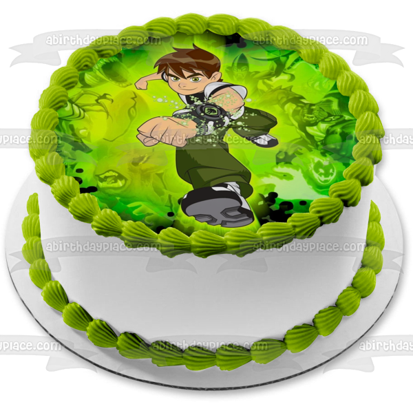 Ben 10 Alien Madness Ben Tennyson Fondo verde Imagen comestible para decoración de tarta ABPID15217 