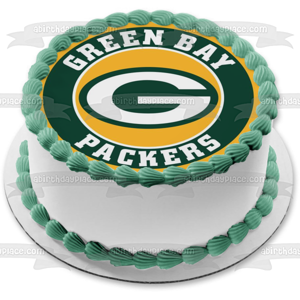 Logotipo de los Green Bay Packers, fondo verde y amarillo de la NFL, decoración comestible para tarta, imagen ABPID21989 