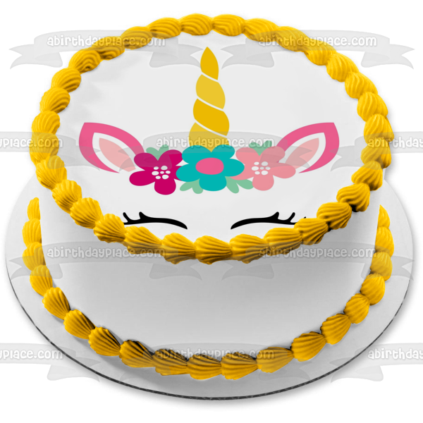 Adorno comestible para tarta con flores de dibujos animados de unicornio, imagen ABPID22519 